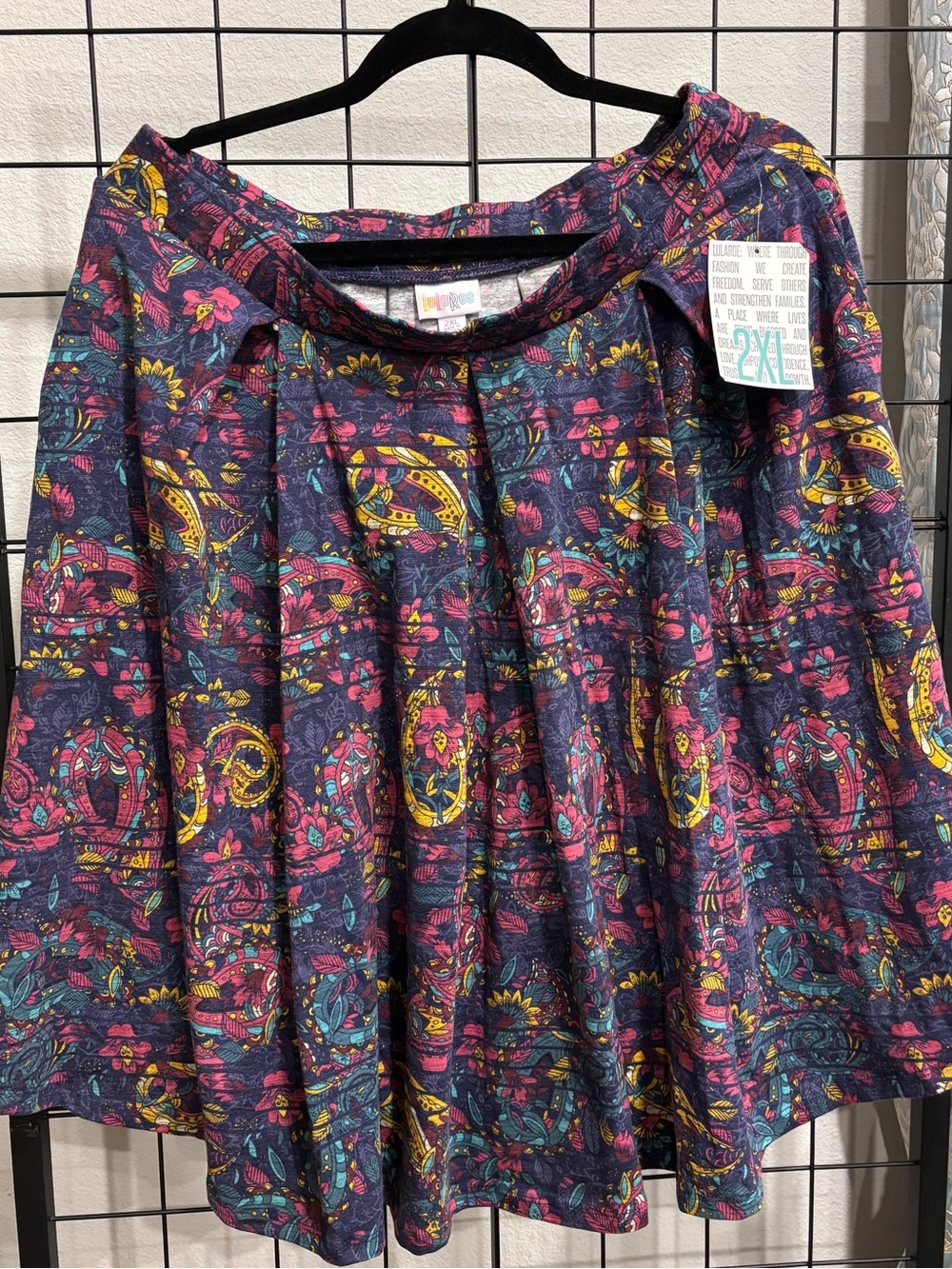 LuLaRoe Circle Skirt in Navy with Pink, Yellow & Teal Paisley